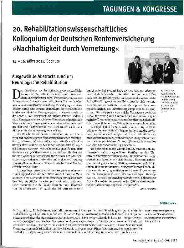 Vorschauseite 1: 20. Rehabilitationswissenschaftliches Kolloquium der Deutschen Rentenversicherung »Nachhaltigkeit durch Vernetzung«