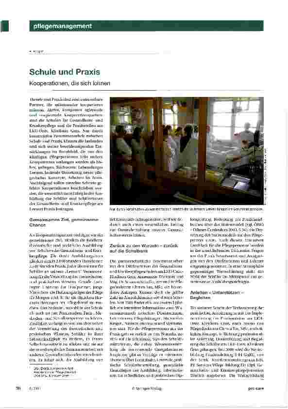 Vorschauseite 1: Schule und Praxis Kooperationen, die sich lohnen