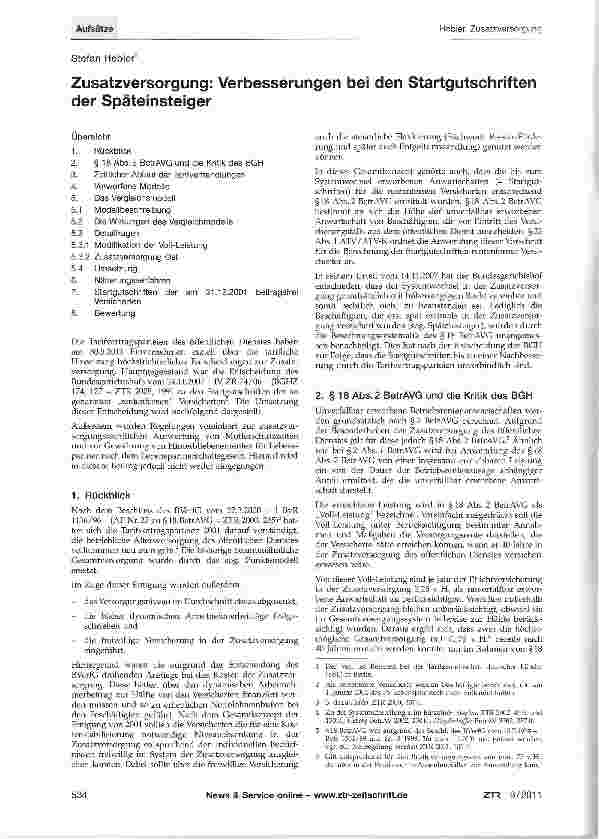 Vorschauseite 1: Zusatzversorgung: Verbesserungen bei den Startgutschriften der Späteinsteiger