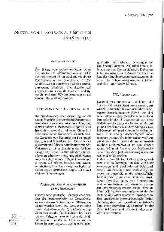 Vorschauseite 1: NUTZEN VON IT-SYSTEMEN AUS SICHT DER INTENSIVPFLEGE
