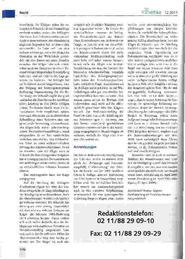 Vorschauseite 2: Kündigung eines leitenden Arztes wegen Dokumentationsdefiziten