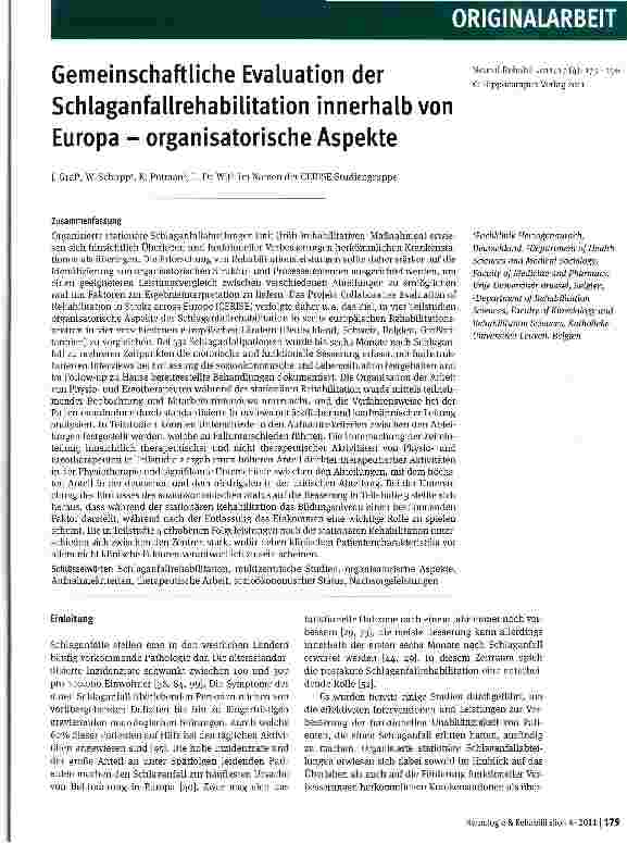 Vorschauseite 1: Gemeinschaftliche Evaluation der Schlaganfallrehabilitation innerhalb von Europa - organisatorische Aspekte