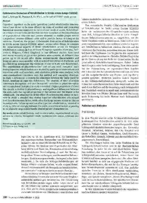 Vorschauseite 2: Gemeinschaftliche Evaluation der Schlaganfallrehabilitation innerhalb von Europa - organisatorische Aspekte