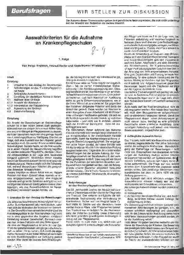 Vorschauseite 1: Auswahlkriterien für die Aufnahme an Krankenpflegeschulen 2. Folge (Schluß)