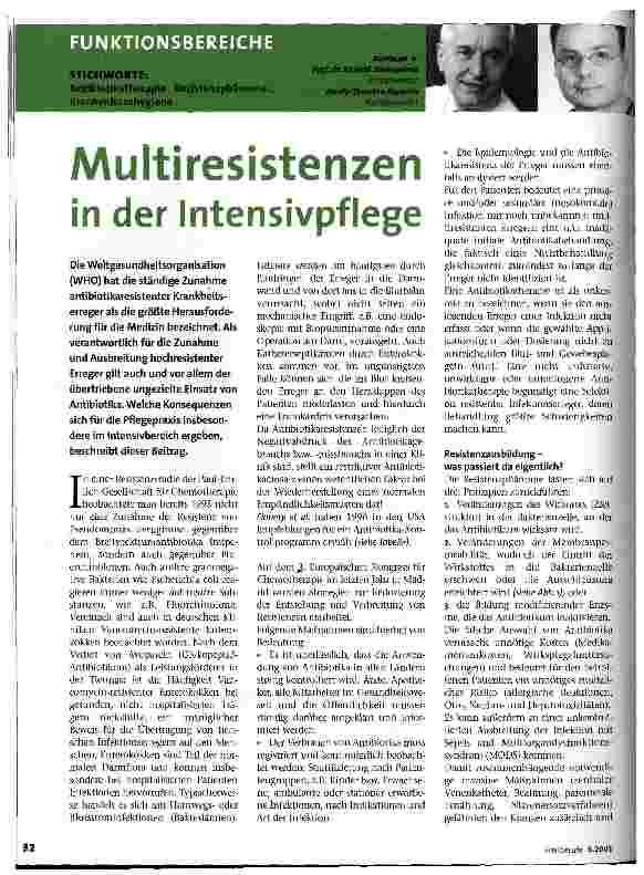 Vorschauseite 1: Multiresistenzen in der Intensivpflege