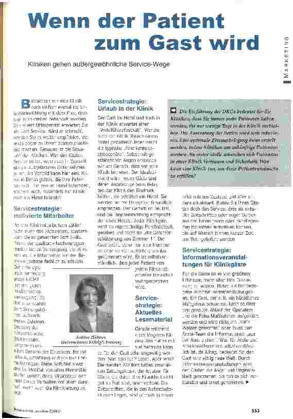Vorschauseite 1: Wenn der Patient zum Gast wird Kliniken gehen außergewöhnliche Service-Wege