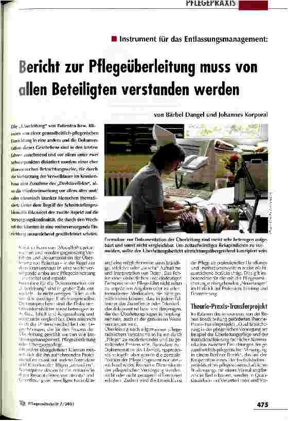 Vorschauseite 1: Bericht zur Pflegeüberleitung muss von allen Beteiligten verstanden werden.