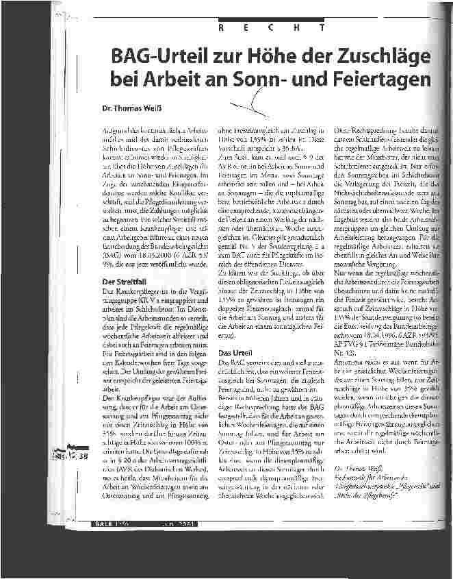 Vorschauseite 1: BAG-Urteil zur Höhe der Zuschläge bei Arbeit an Sonnund Feiertagen