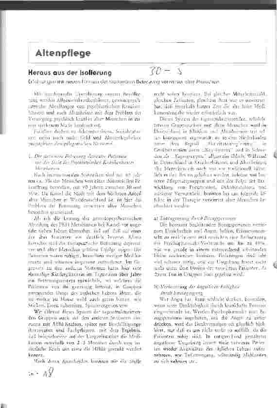 Vorschauseite 1: Heraus aus der Isolierung - Erfahrungen mit neuen Formen der stationären Betreuung verwirrter alter Menschen