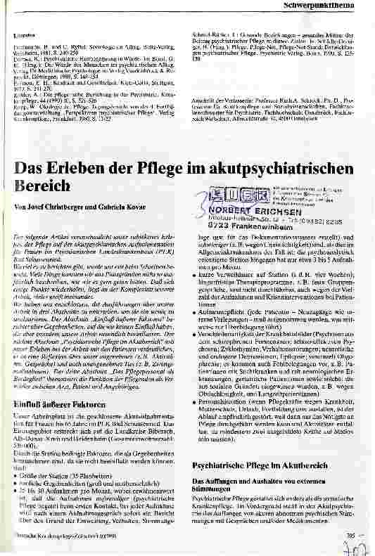 Vorschauseite 1: Das Erleben der Pflege im akutpsychiatrischen Bereich