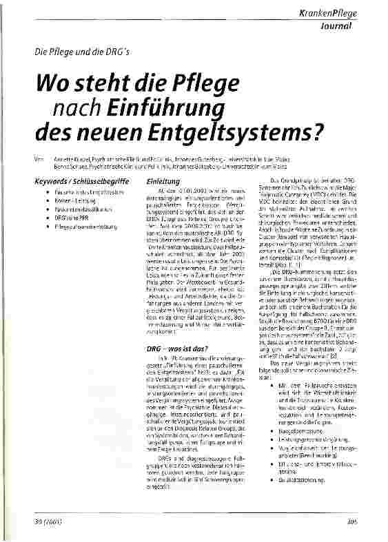 Vorschauseite 1: Wo steht die Pflege nach Einführung des neuen Entgeltsystems?