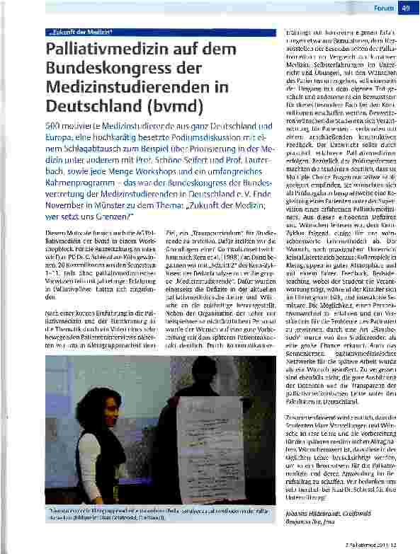 Vorschauseite 1: Palliativmedizin auf dem Bundeskongress der Medizinstudierenden in Deutschland (bvmd)