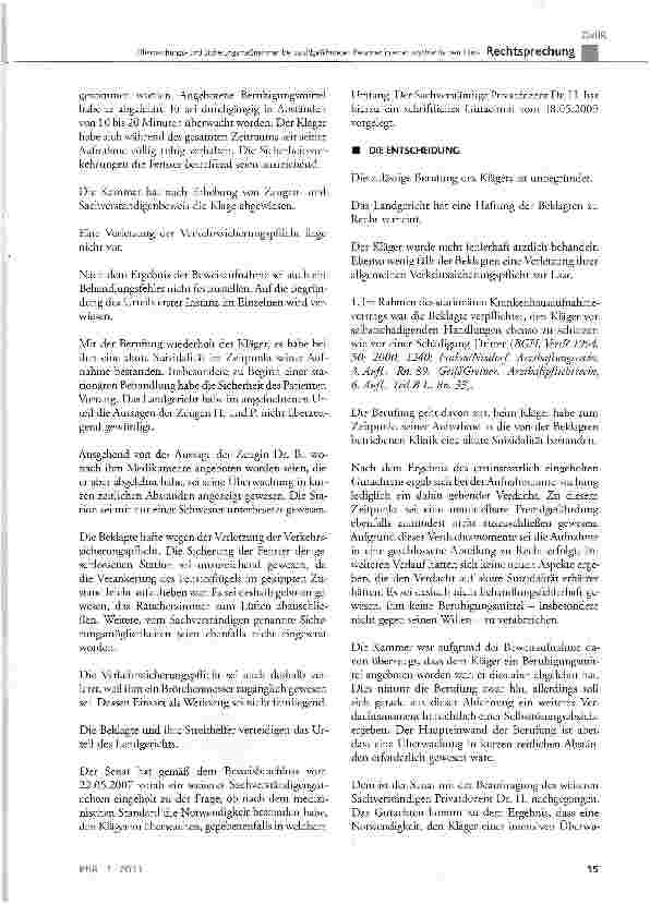 Vorschauseite 2: Überwachungsund Sicherungsmaßnahmen bei suizidgefährdeten Personen in einer psychiatrischen KlinikBGB §823