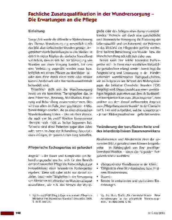 Vorschauseite 1: Fachliche Zusatzqualifikation in der Wundversorgung -Die Erwartungen an die Pflege