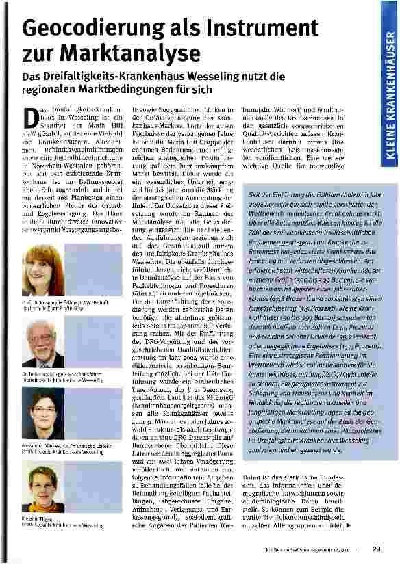 Vorschauseite 1: Geocodierungals Instrument zur MarktanalyseDas Dreifaltigkeits-Krankenhaus Wesseling nutzt die regionalen Marktbedingungen für sich