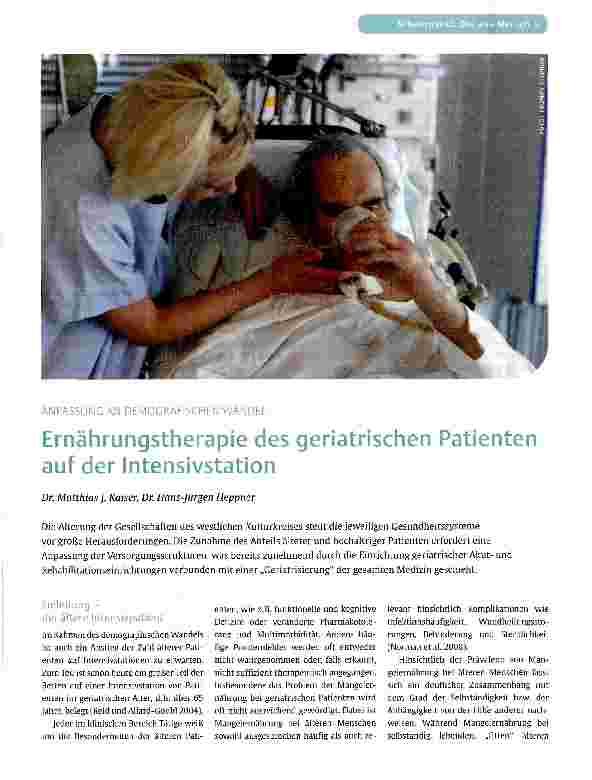 Vorschauseite 1: ANPASSUNG AN DEMOCRAFISCHEN WANDELErnährungstherapie des geriatrischen Patienten auf der Intensivstation
