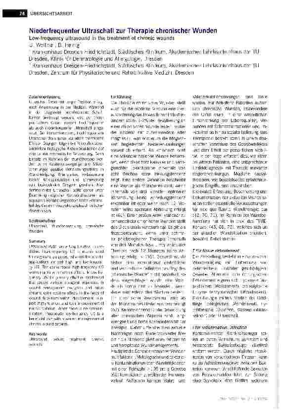 Vorschauseite 1: Niederfrequenter Ultraschall zur Therapie chronischer Wunden