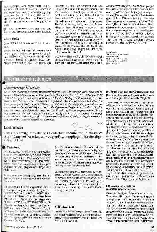 Vorschauseite 1: Leitlinien über die Verringerung der Kluft zwischen Theorie und Praxis in der Ausbildung von Krankenschwestern für die allgemeine Pflege