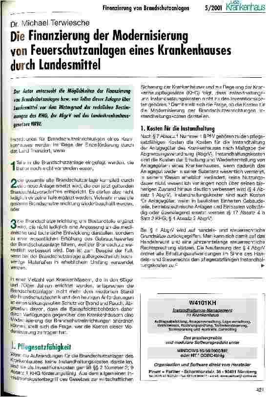 Vorschauseite 1: Die Finanzierung der Modernisierung von Feuerschutzanlagen eines Krankenhauses durch Landesmittel