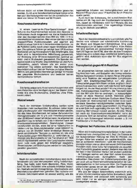 Vorschauseite 2: Die Knochenmarktransplantation - ein Fortschritt in der Behandlung der akuten Leukämie und aplastischen Anämie