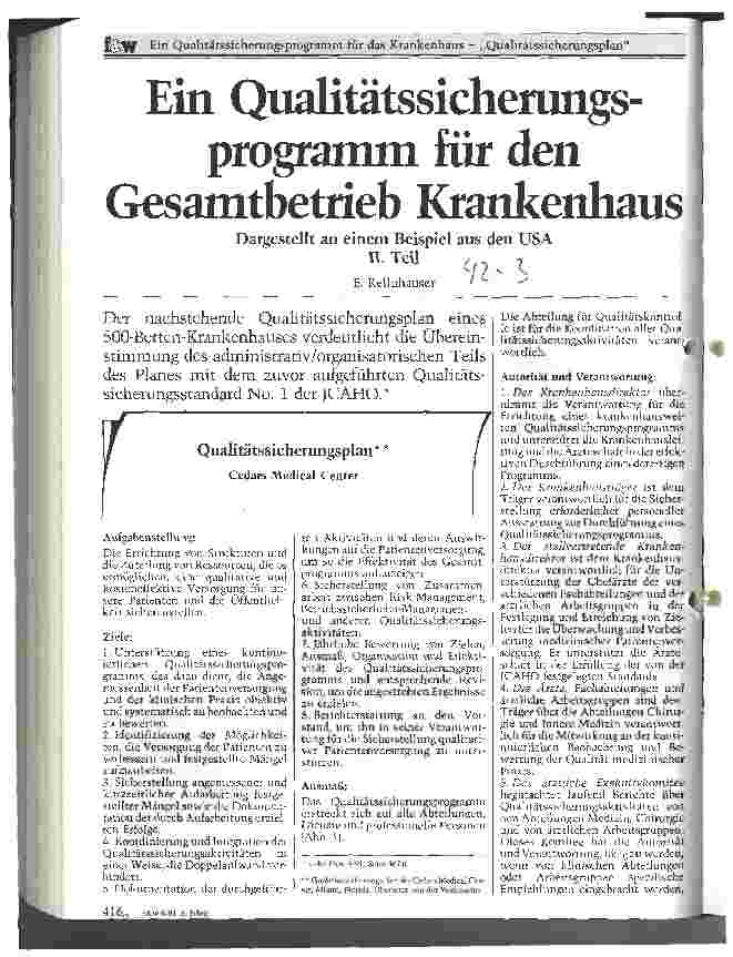 Vorschauseite 1: Ein Qualitätssicherungsprogramm für den Gesamtbetrieb Krankenhaus Dargestellt am Beispiel aus den USA