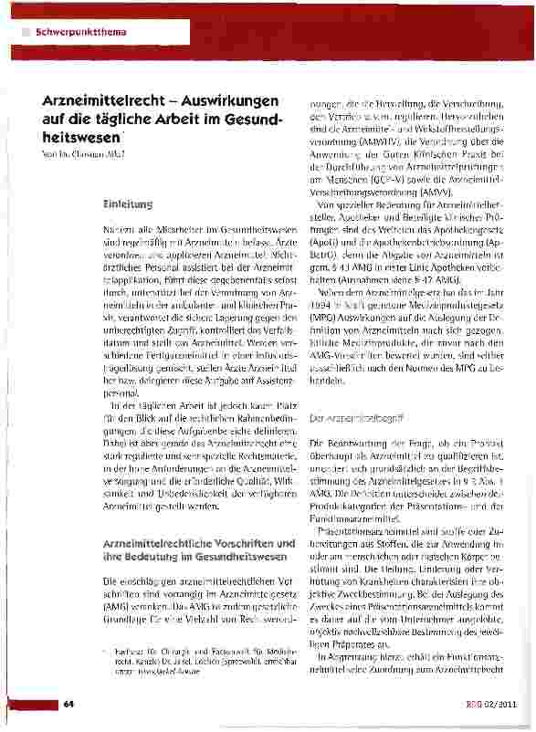 Vorschauseite 1: Arzneimittelrecht - Auswirkungen auf die tägliche Arbeit im Gesundheitswesen