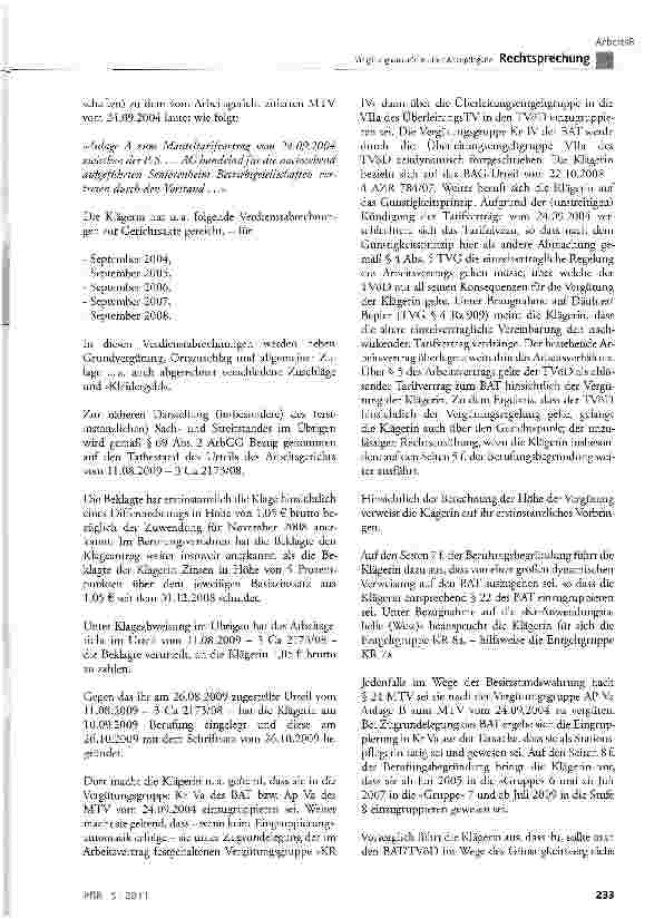 Vorschauseite 2: Vergütungsansprüche einer AltenpflegerinTVG § 3 Abs. 1 und Abs. 3, § 4 Abs. 1 und Abs. 5; MTV-Pro-Seniore; BGB § 133, § 157