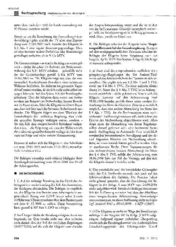 Vorschauseite 3: Vergütungsansprüche einer AltenpflegerinTVG § 3 Abs. 1 und Abs. 3, § 4 Abs. 1 und Abs. 5; MTV-Pro-Seniore; BGB § 133, § 157