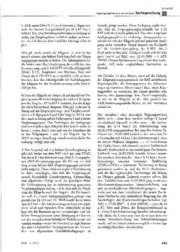 Vorschauseite 4: Vergütungsansprüche einer AltenpflegerinTVG § 3 Abs. 1 und Abs. 3, § 4 Abs. 1 und Abs. 5; MTV-Pro-Seniore; BGB § 133, § 157