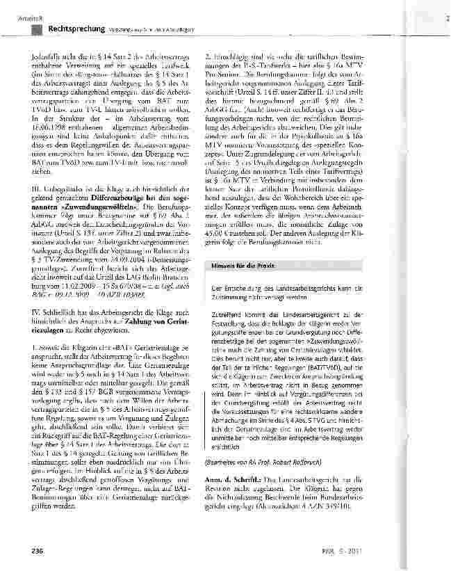 Vorschauseite 5: Vergütungsansprüche einer AltenpflegerinTVG § 3 Abs. 1 und Abs. 3, § 4 Abs. 1 und Abs. 5; MTV-Pro-Seniore; BGB § 133, § 157