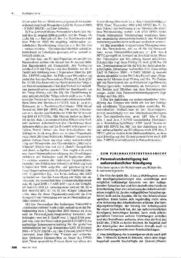 Vorschauseite 1: Personalratsbeteiligung bei außerordentlicher Kündigung