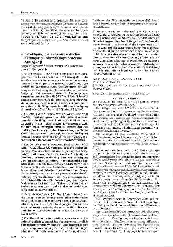 Vorschauseite 5: Personalratsbeteiligung bei außerordentlicher Kündigung