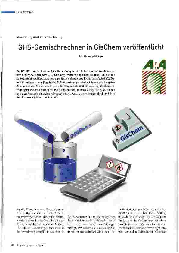 Vorschauseite 1: GHS-Gemischrechner in GisChem veröffentlicht