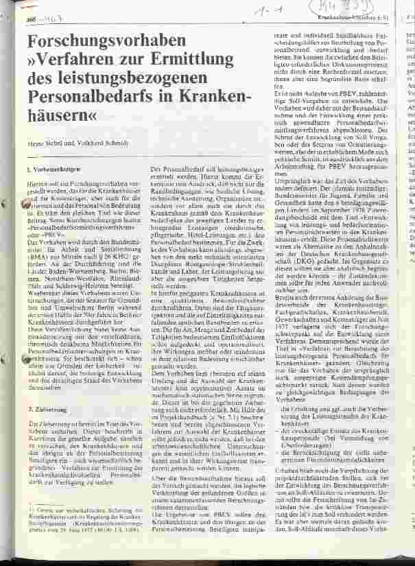 Vorschauseite 1: Forschungsvorhaben Verfahren zur Ermittlung des leistungsbezogenen Personalbedarfs in Krankenhäusern