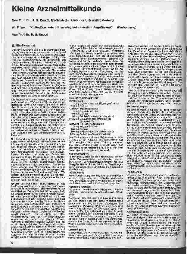 Vorschauseite 1: Kleine Arzneimittelkunde 48. Folge: IX. Medikamente mit vorwiegenden Angriffspunkt