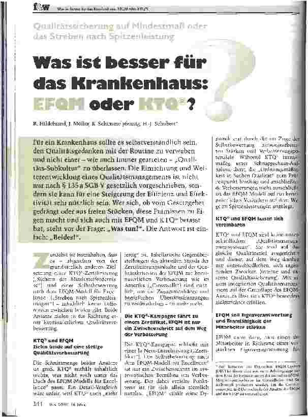 Vorschauseite 1: Was ist besser für das Krankenhaus: EFQM oder KTQ?