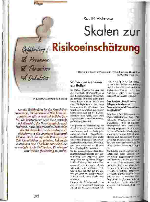 Vorschauseite 1: Qualitätssicherung - Skalen zur Risikoeinschätzung Die Gefährdung für Pneumonie, Thrombose und Dekubitus rechtzeitig erkennen