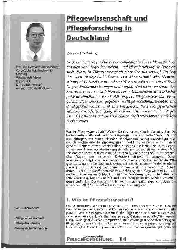 Vorschauseite 1: Pflegewissenschaft und Pflegeforschung in Deutschland
