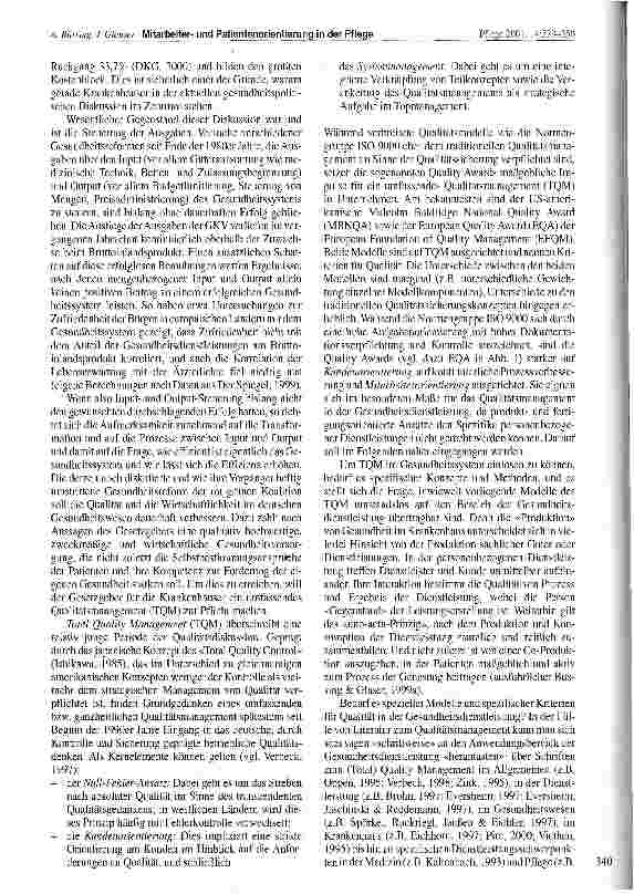 Vorschauseite 2: Mitarbeiterund Patientenorientierung in der Pflege als Teil des Qualitätsmanagements - Stand und Forschungsbedarf