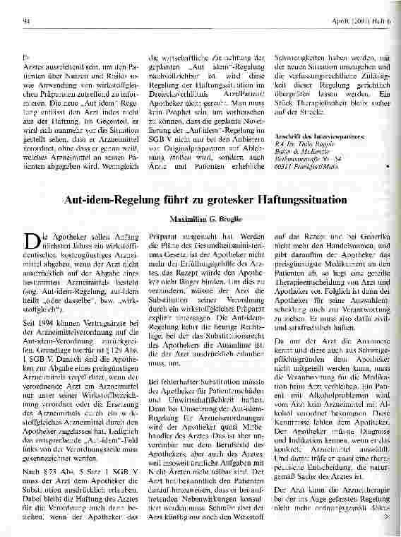 Vorschauseite 1: Aut-idem-Regelung führt zu grotesker Haftungssituation