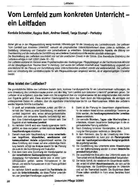 Vorschauseite 1: Vom Lernfeld zum konkreten Unterricht ein Leitfaden