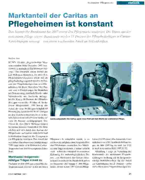 Vorschauseite 1: Marktanteil der Caritas an Pflegeheimen ist konstant