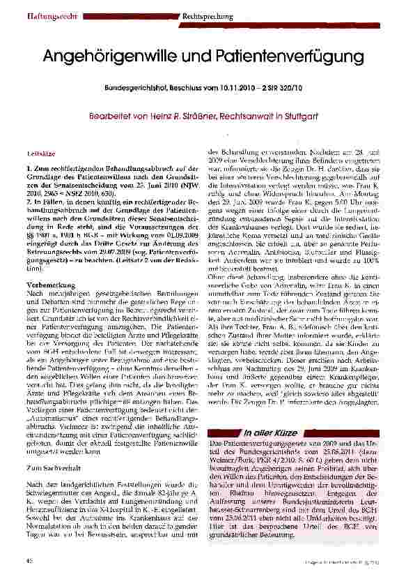 Vorschauseite 1: Angehörigenwille und Patientenverfügung