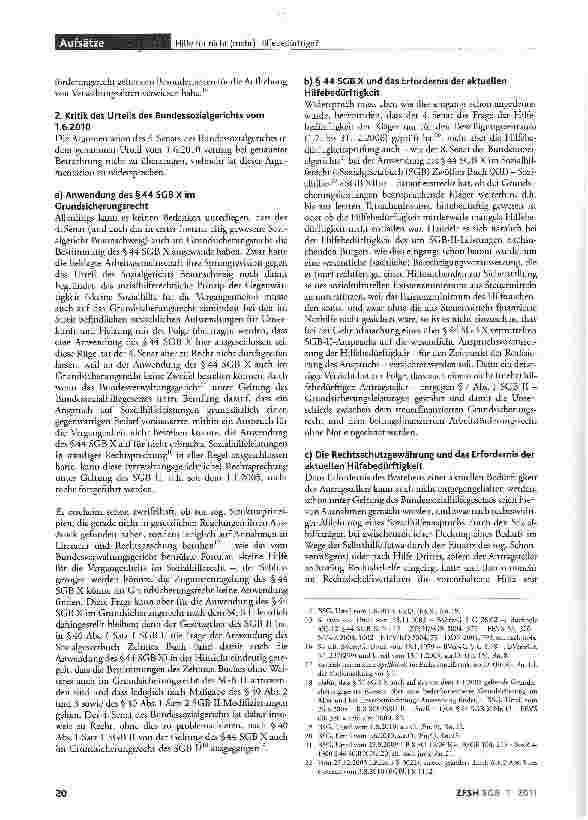 Vorschauseite 2: Hilfe für nicht (mehr) Hilfebedürftige?Anmerkungen zum Urteil des Bundessozialgerichts vom 1.6.2010 - B 4 AS 78/09 R -