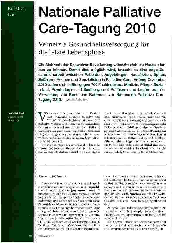 Vorschauseite 1: Care-Tagung 2010Vernetzte Gesundheitsversorgung für die letzte Lebensphase