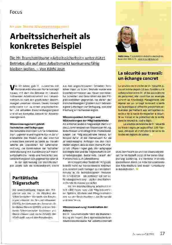 Vorschauseite 1: Arbeitssicherheit als konkretes Beispiel