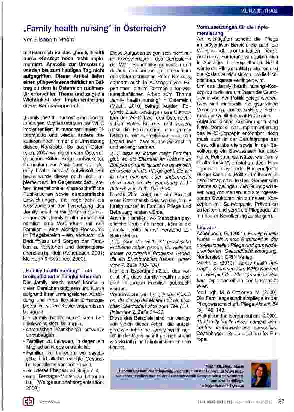 Vorschauseite 1: „Family health nursing in Österreich?