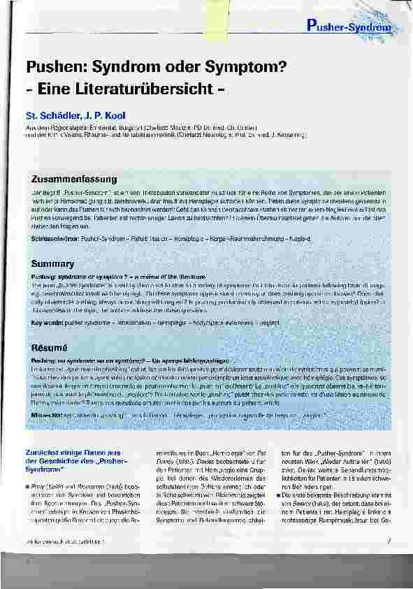 Vorschauseite 1: Pushen: Syndrom oder Symptom? - Eine Literaturübersicht -