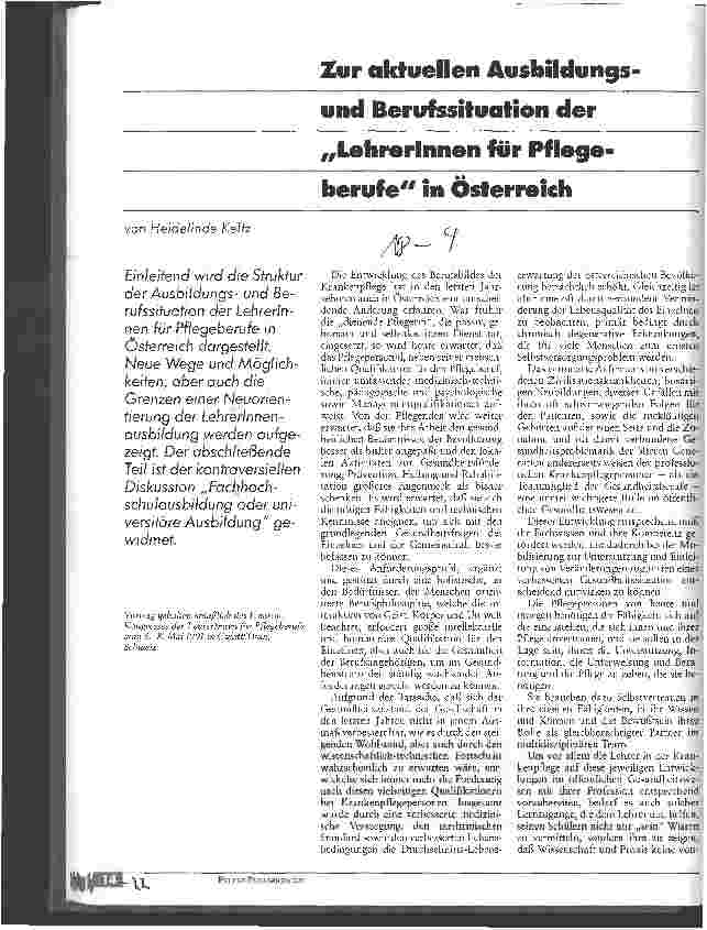 Vorschauseite 1: Zur aktuellen Ausbildungsund Berufssituation der LehrerInnen für Pflegeberufe in Österreich