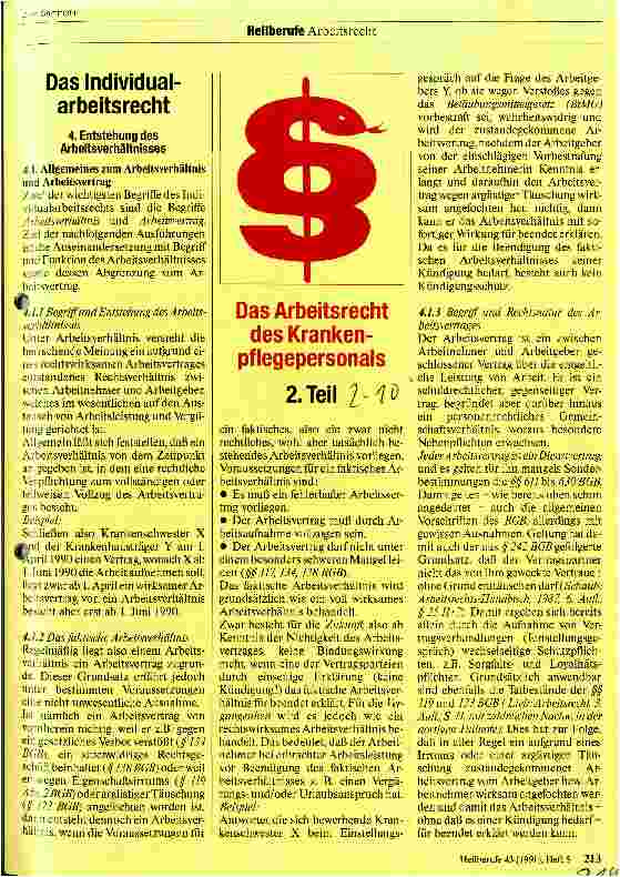 Vorschauseite 1: Das Arbeitsrecht des Krankenpflegepersonals 2. Teil